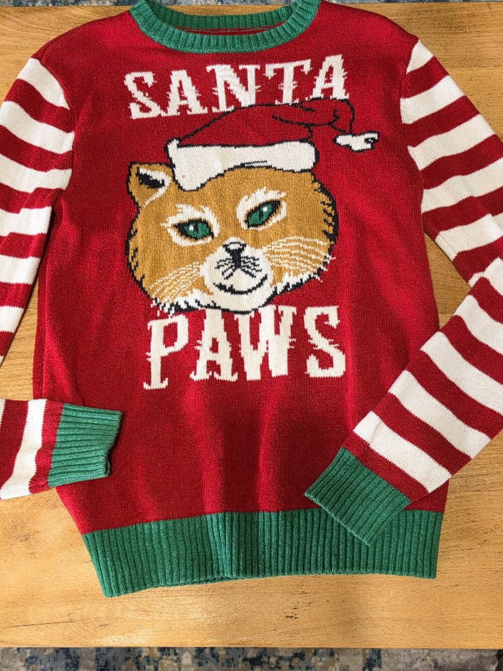 Santa Paws Cat Christmas Sweater – Red Knit Holiday Pullover – Cute Cat Santa